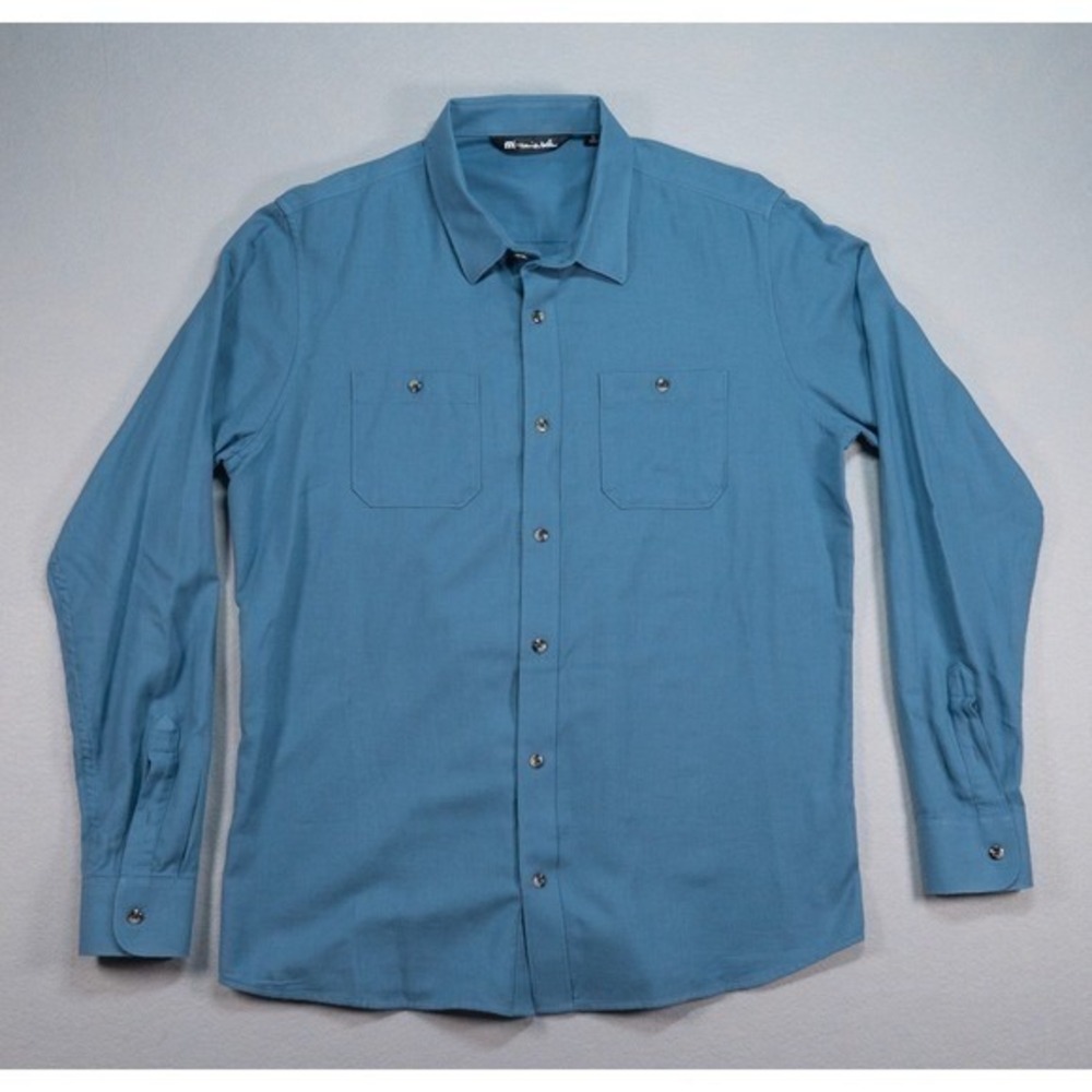 TravisMathew Mens Button Down Shirt Long Sleeve Dual Pocket Blue Large Casual